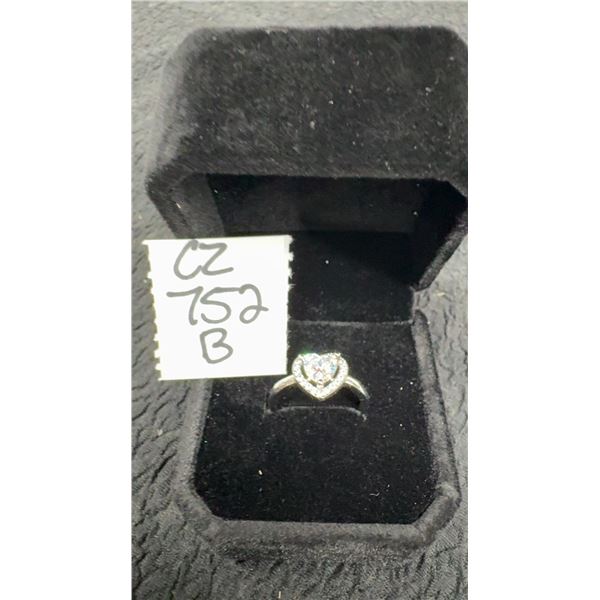 Platinum Plated 0.8ct Heart Cut Simulated Diamond Halo Ring, Resizeable