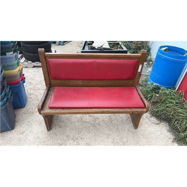 Wood and Red Upholstered Bench
