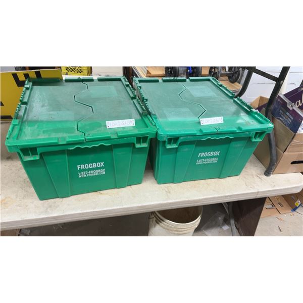 Frogbox Reusable Plastic Moving Crates with Attached Hinged Lids, Set of 2