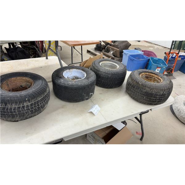 Set of Four Trailer Tires with 5-Bolt Rims, 18.5 × 8.50-8 From Snowmobile Trailer