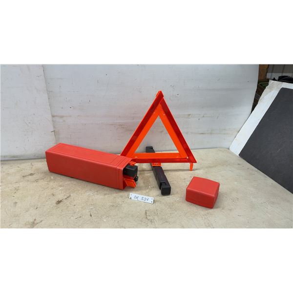 Reflective Orange Roadside Emergency Warning Triangle Set with Red Plastic Carrying Case