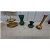 Image 1 : Frankoma Pottery Lot: Two-Tier Snack Server, Prairie Green and Desert Gold Vases and. Blue mountain