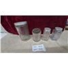 Image 1 : Vintage Hoosier Ribbed Clear Glass Canister Set, Coffee, Tea and Two Spice Shakers
