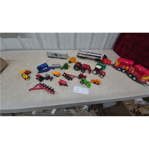 Assorted Toy Farm Vehicles Including Tractors, Tonka Horse Trailers, Sea Land Semi