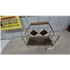 Image 3 : Mid-Century Modern Brass and Wood Magazine Rack with Diamond Accents