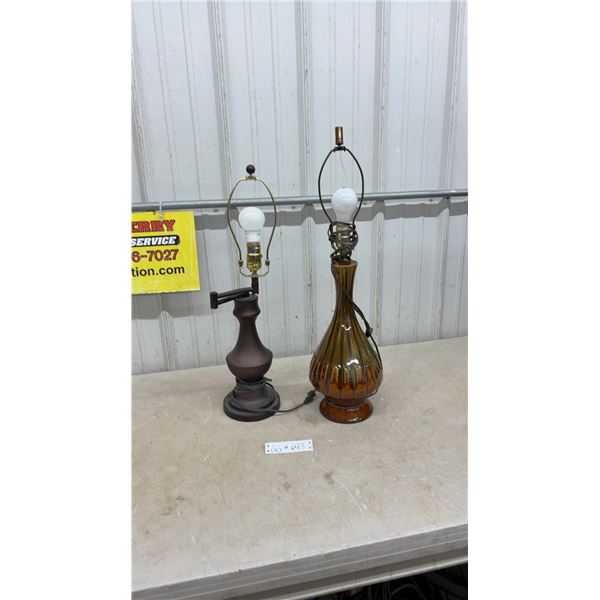 2 Vintage Table Lamps, Bronze Tiered Swing Arm and Mid-Century Modern Amber Glazed Gourd Base
