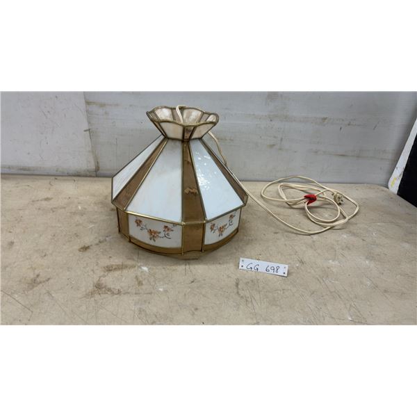 Octagonal Tiffany Style Hanging Light Fixture With Floral Design and Brass Frame, 14” Diameter