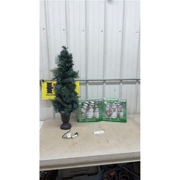 34” Xmas Tree, 2 Pack of LED Pathway Snowman Lights with Timer