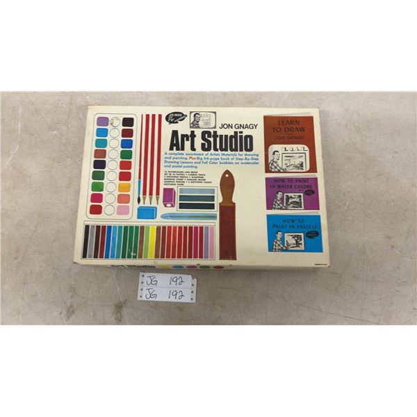 Vintage Jon Gnagry Art Studio #43146, missing Erasers, has Watercolors, Sketching Pencils, 3