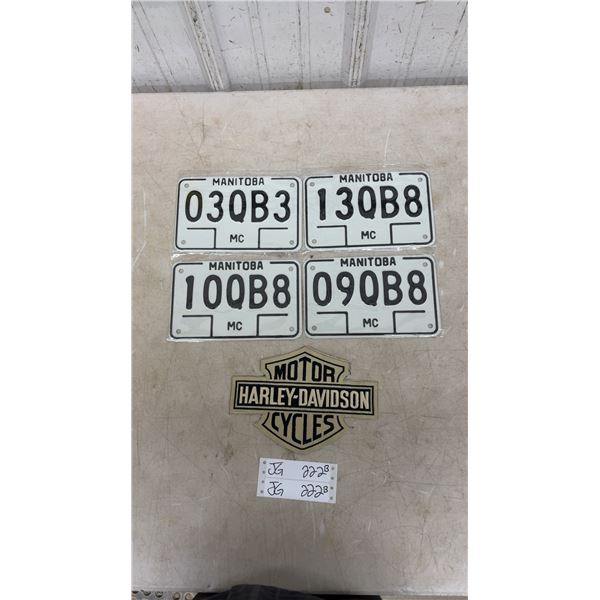 4 1983 Manitoba Motorcycle License Plates and A Motorcycle Harley Davidson Embroidered Patch