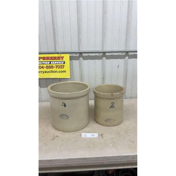 A 4 Gallon Medalta Stoneware LTD. Crock From Medicine Hat Alberta In Good Shape and A 2 Gallon