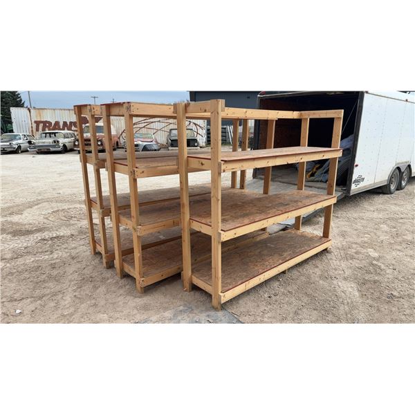 3 Wooden Shelves; 2 are 4 Tier and 1 is 3 Tier 84 × 24 × 74