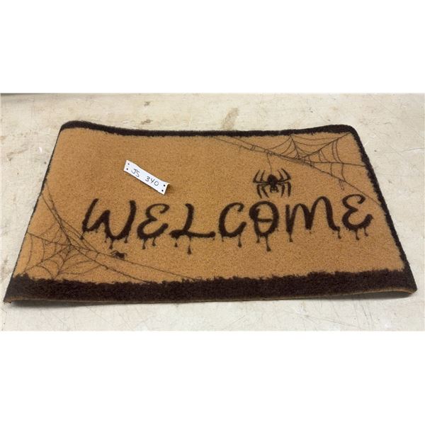 Halloween-Themed Coir Doormat with "Welcome" Spider and Web Design, Anti-Slip Rubber Backing