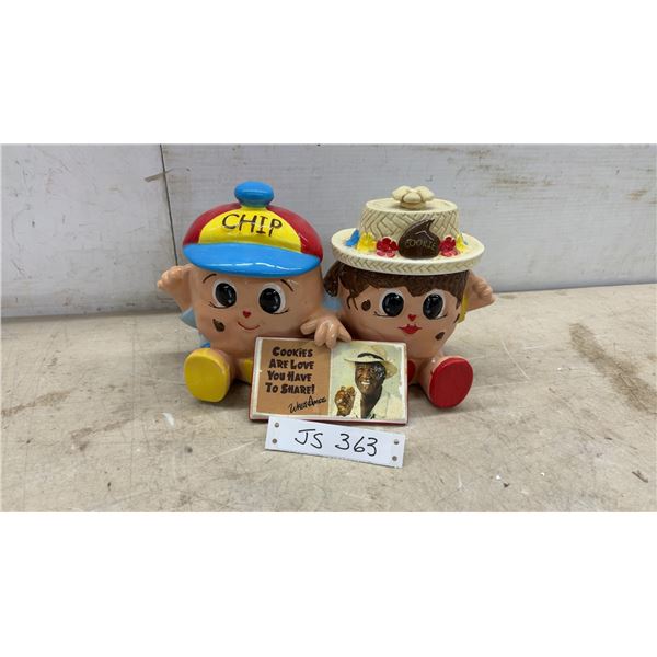 Vintage Famous Wally Amos "Chip and Cookie" Ceramic Double Cookie Jar Set With "Read to Me"