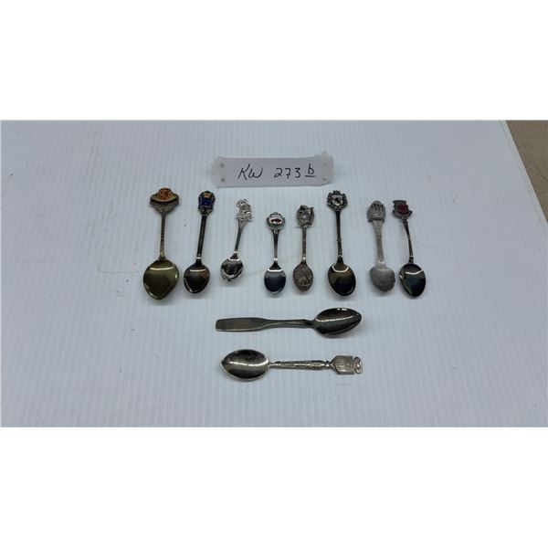 Collection of Ten Souvenir Spoons Including Carmania, Sverige, España, San Francisco