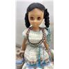 Image 1 : Pair of Vintage Native American Dolls with Crocheted Attire and Feathered Headdress, Tallest 16”
