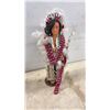 Image 2 : Pair of Vintage Native American Dolls with Crocheted Attire and Feathered Headdress, Tallest 16”