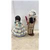 Image 5 : Pair of Vintage Native American Dolls with Crocheted Attire and Feathered Headdress, Tallest 16”