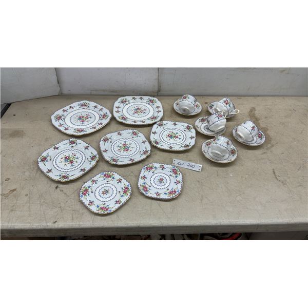 Royal Albert Petit Point Bone China Floral Tea Set, Plates, Cups, and Saucers, 17 Pieces