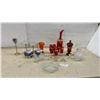 Image 1 : Red and Gold Decanter with Stopper, 6 Red and Gold Stemmed Glasses, Crystal, Candle Holders