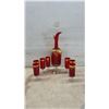 Image 2 : Red and Gold Decanter with Stopper, 6 Red and Gold Stemmed Glasses, Crystal, Candle Holders