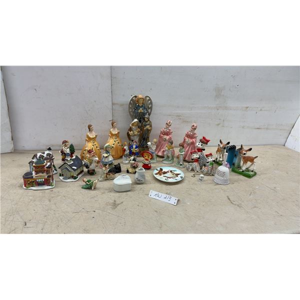 Assorted Figurines and Decor: Dept 56 Post Office, Church, Bakery, Angels, Deer, Poodles, Book