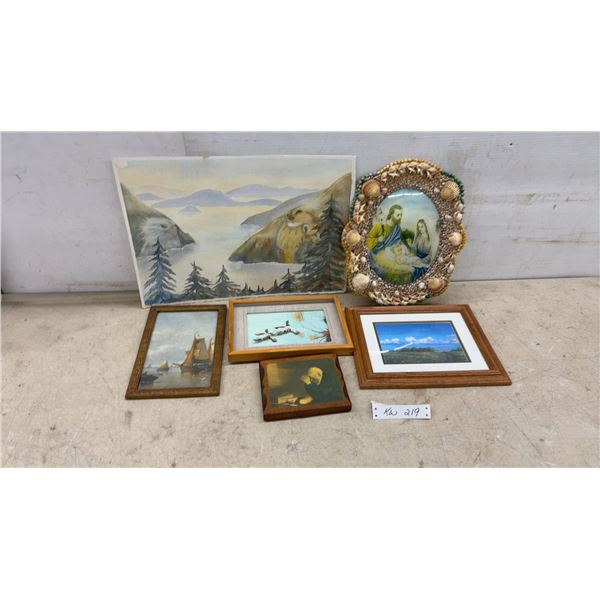 Assorted Pictures, Landscape, 3D Ducks, Holy Family Shell Frame, Sailboats