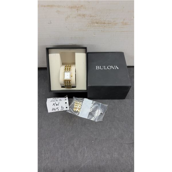 Bulova Women's Quartz Dress Watch with Gold-Tone Pave-Set Bracelet, Extra Links and Manual