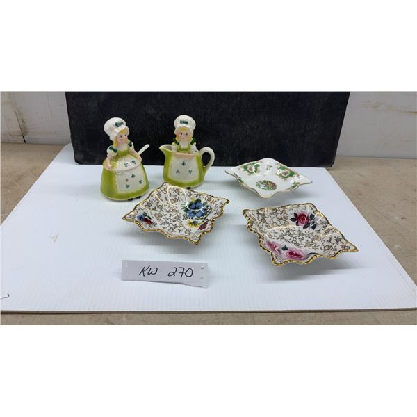 Old Foley by James Kent Staffordshire Floral Trinket Dishes, Vintage Cream and Sugar Set