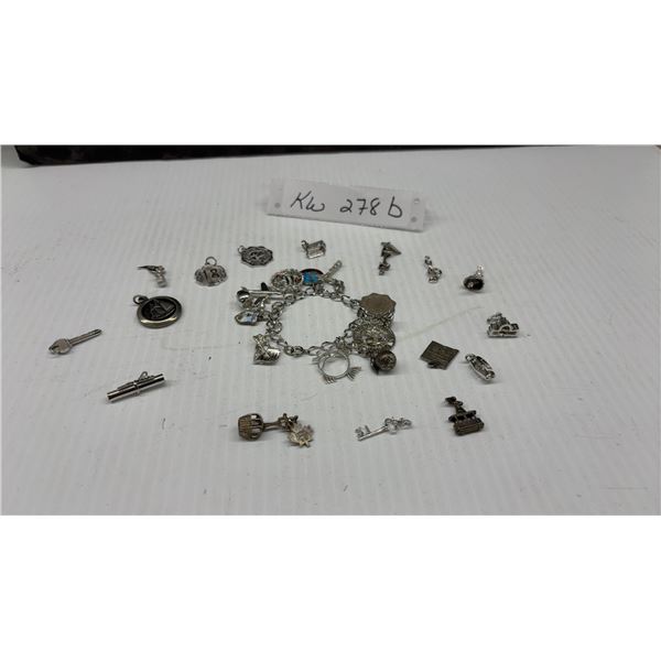 Assorted Silver-Tone Charms and Charm Bracelet, incl. Key, Coffee Bean, Dress, Music Note