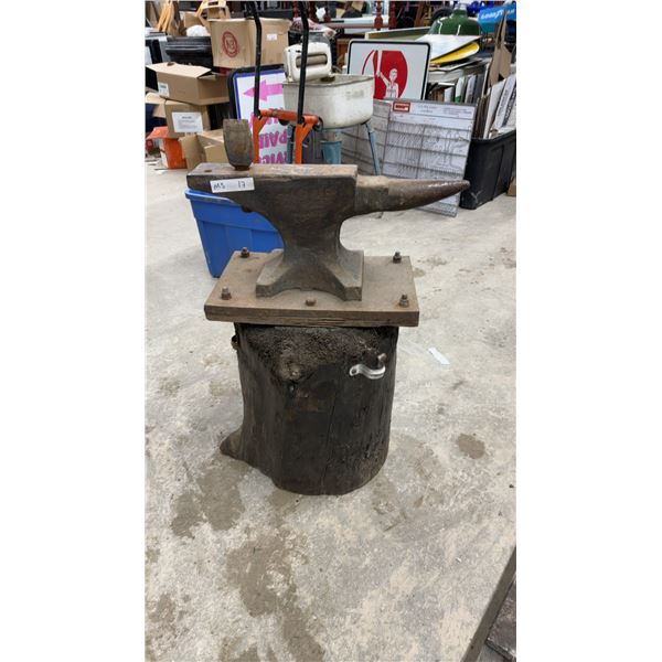 Hercules Solid Wrought 180lbs Anvil on Wood Stump Stand