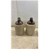 Image 4 : Pair of Antique Two-Tone Stoneware Finger Jugs With Brown Glazed Tops
