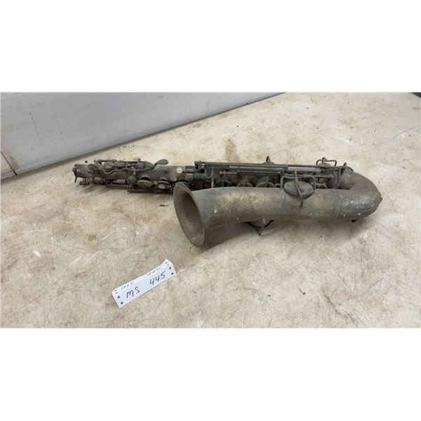 Vintage Brass Tenor Saxophone with Wire-Style Key Guards, Missing Mouth Piece. Has Seen Better Days