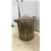 Image 2 : Vintage Galvanized Metal Hand-Crank Butter Churn with Lid, Side Handles, and Bottom Spigot