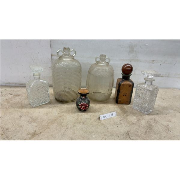 Glass Liquor Decanters, Demijohns with Handles, Leather-Wrapped Bottle, Floral Vase