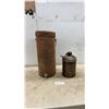 Image 1 : Vintage Metal Liquid Dispenser with Spigot and Sight Glass and Can with Pouring Spout