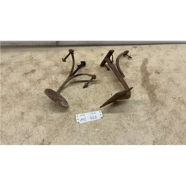 Pair of Vintage Cast Iron Horse-Drawn Buggy Steps, Round and Ribbed Rectangular Footrests