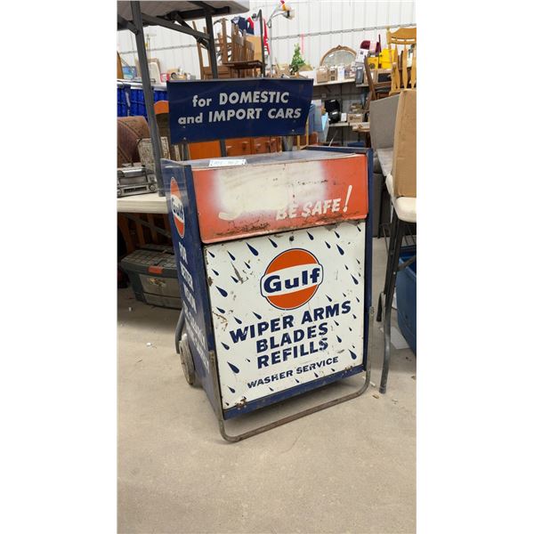 Vintage Gulf Oil Wiper Arms, Blades and Refills Rolling Service Station Display Cabinet