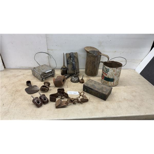 Vintage Frost Cop Anti-Freeze Can, Metal Pitcher, Oil Cans, Radio
