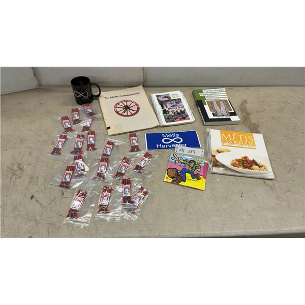 Metis Items, Music, History, Cookbooks, Pins, Postall Stamps, Mug