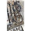 Image 6 : Pallet Lot of; Canadian Blower and Forge Co. Post Drill, 4 Vintage Steering Wheels