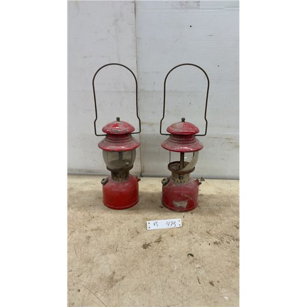 Two Vintage 1966 Coleman 200 Series Single-Mantle Red Lanterns, Glass is Broken in 1 Lantern