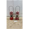 Image 1 : Two Vintage 1966 Coleman 200 Series Single-Mantle Red Lanterns, Glass is Broken in 1 Lantern