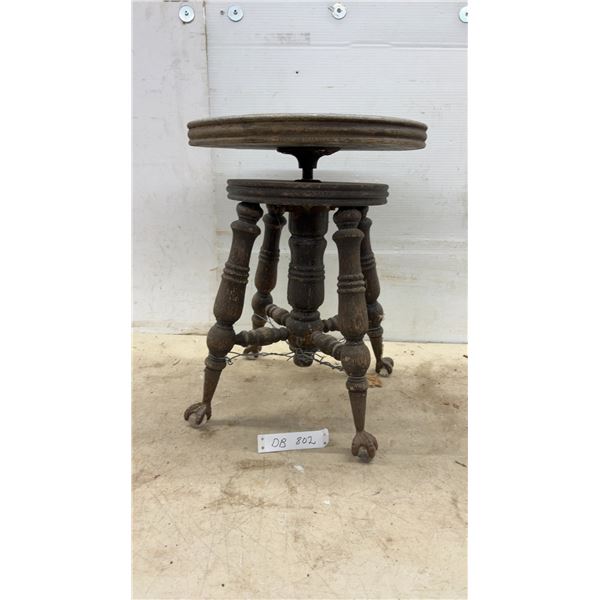 Antique Victorian Adjustable Piano Stool with Claw-and-Glass-Ball Feet, Late 19th Century