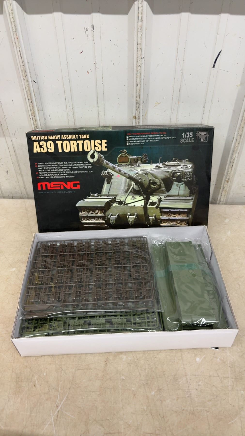 Model Tank Shelf MiniArt T-54-1, Meng A39 Tortoise, and AFV Club Churchill Mk IV AVRE 1: ...