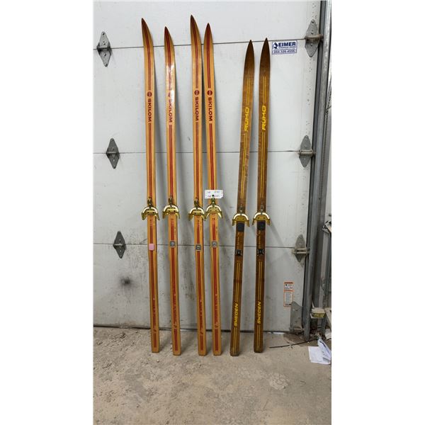 Three Pairs of Wooden Cross-Country Skis