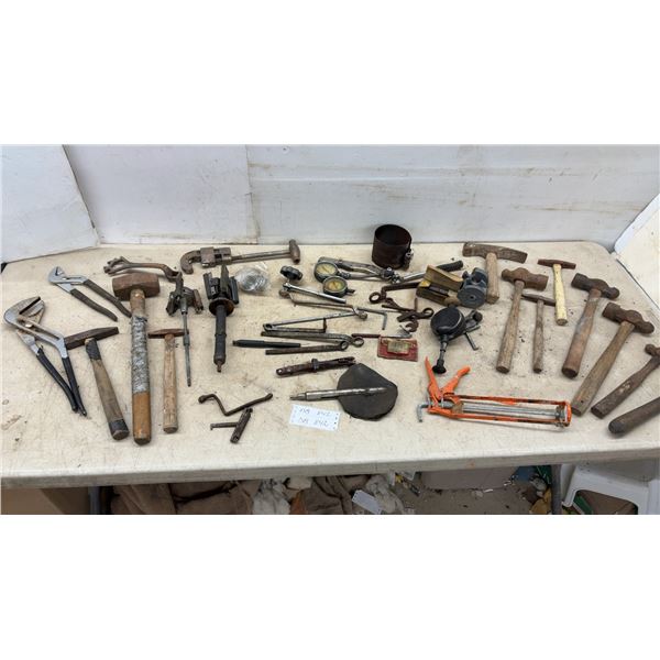 Assorted Hand Tools: Pipe Wrenches, Hammers, Pliers, Pipe Cutter