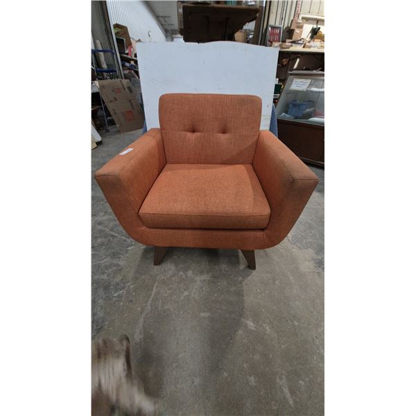 Vintage Orange Upholstered Armchair with Tufted Back and Wood Legs