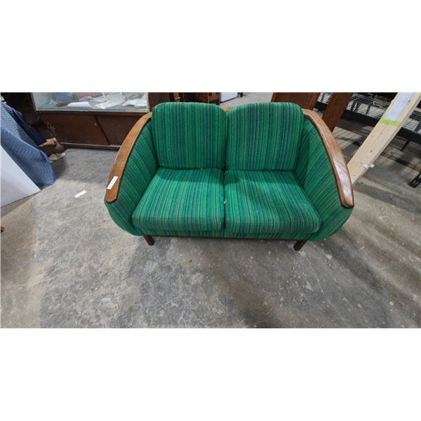 Danish Mid-Century Modern Two-Seater Tub Loveseat With Green Striped Upholstery, c. 1950s-1960s