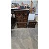 Image 1 : Traditional Dark Wood 5-Drawer Chest of Drawers 54”×38”×19” and 2-Drawer Nightstand With Brass